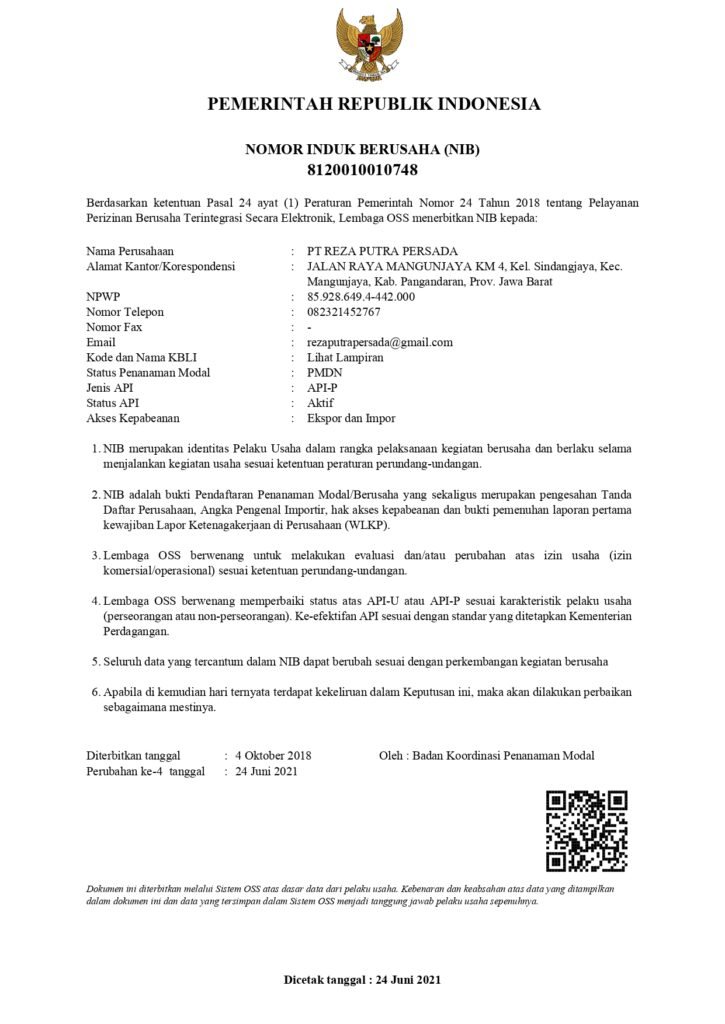 NIB PT REZA PUTRA PERSADA page